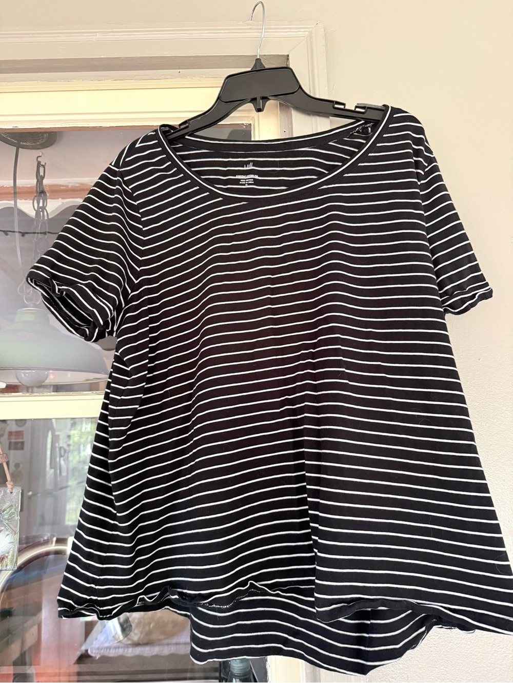 L.L. Bean Black and White Striped Short Sleeve Tee